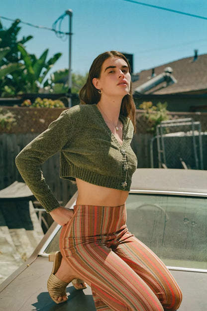 Urban Outfitters Maura Cropped Cardigan in Green - Small