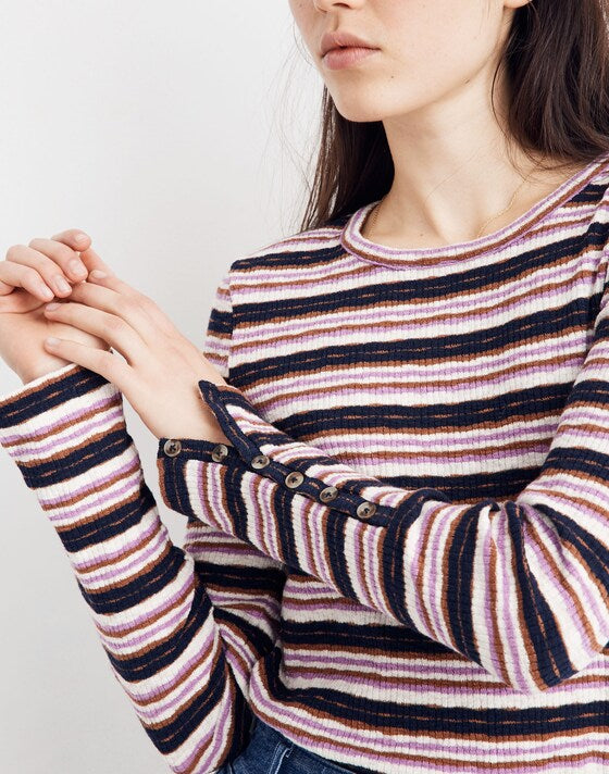 Madewell Button-Sleeve Tee in Elsie Stripe - Medium