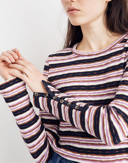 Madewell Button-Sleeve Tee in Elsie Stripe - Medium