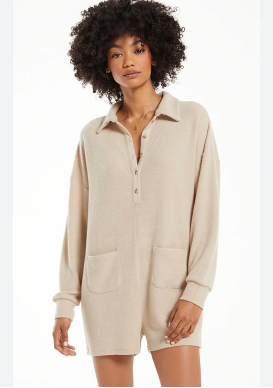 Z Supply Tan Ribbed Romper - Large