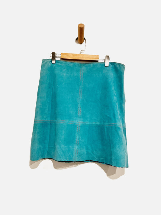 Anthropologie Vintage Turquoise Suede Mini Skirt - Medium