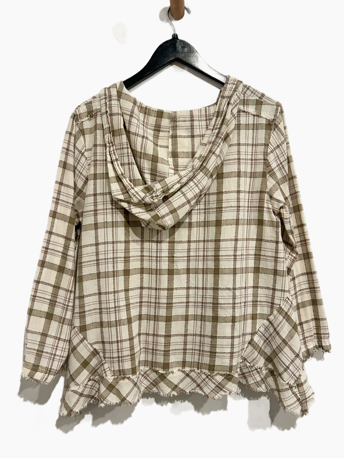 Free People Green and White Plaid Hoodie - Small