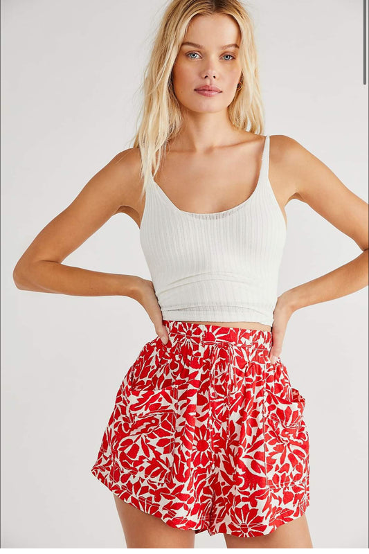 Free People Emma Patch Pocket Red Floral Shorts - XS