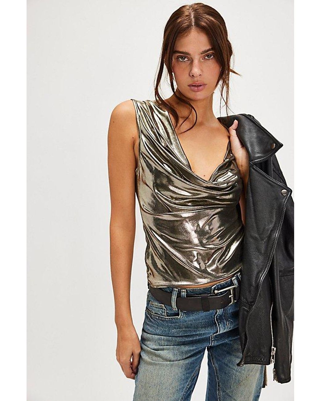 Free People Gold Cowl Neck Tank Top - Small