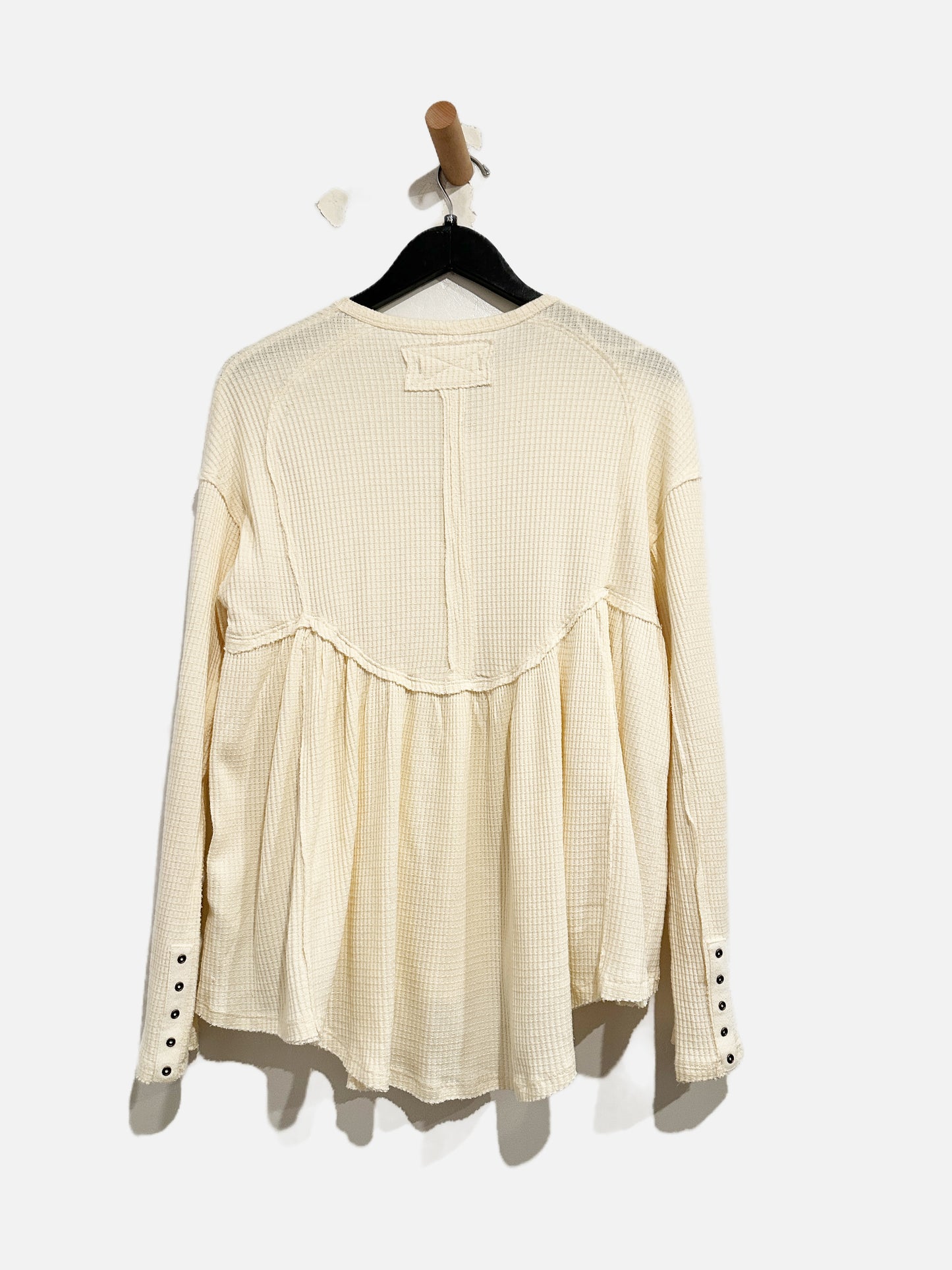 Free People Cream Waffle Knit Babydoll Top - XS