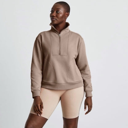 Everlane The Track Half-Zip Sweatshirt in Taupe - XS