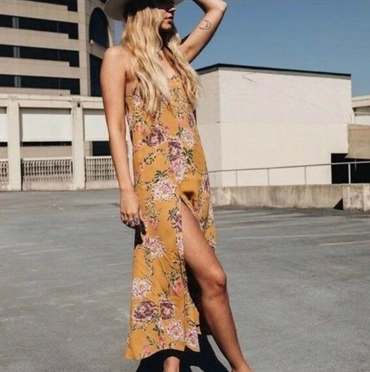 Flynn Skye Orange Floral Sleeveless Dress - Small