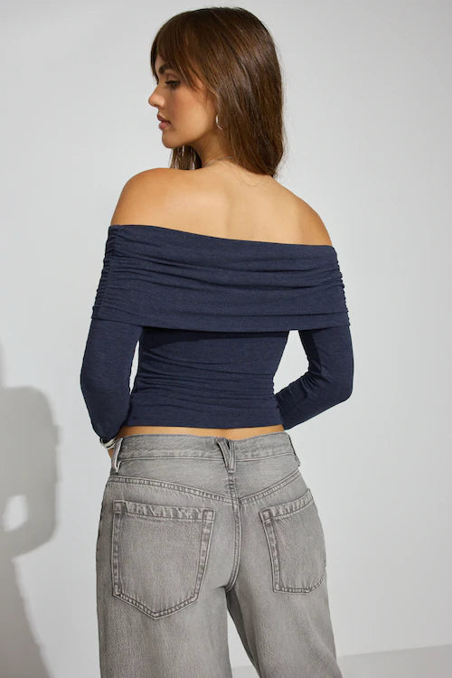 Garage NWT SexyCozy Off Shoulder Long Sleeve Top in Blue - Medium