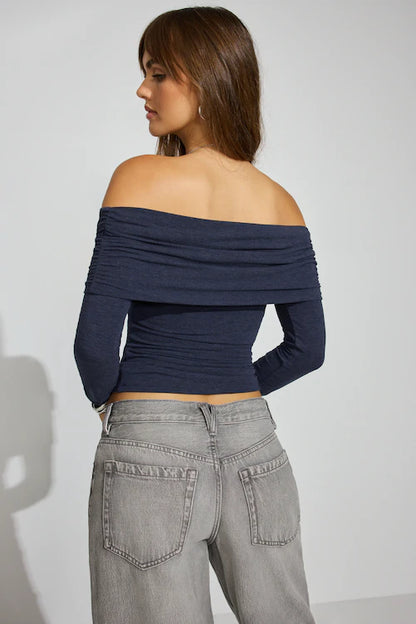 Garage NWT SexyCozy Off Shoulder Long Sleeve Top in Blue - Medium