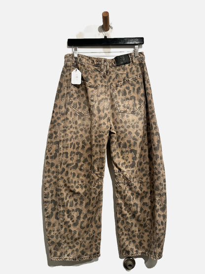 Free People Good Luck Leopard Printed Barrel Jeans - 27