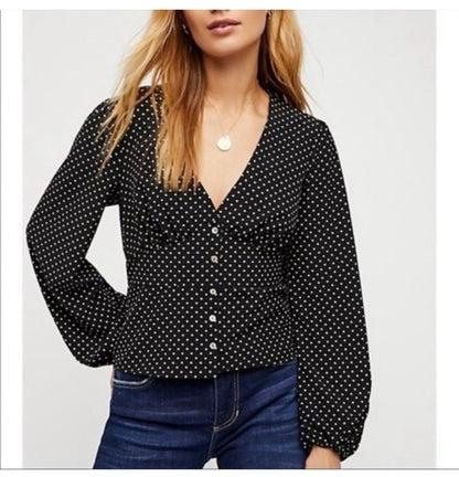 Free People Black Polka Dot Blouse - Small