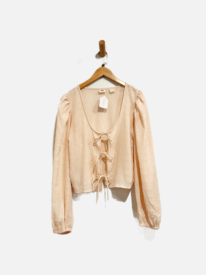 Levi’s Pink Puff Sleeve Tie Front Blouse - Large