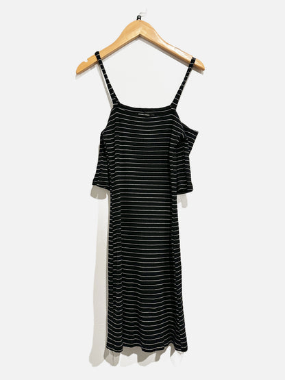 Reformation Black and White Stripe Cold Shoulder Knit Dress - Small