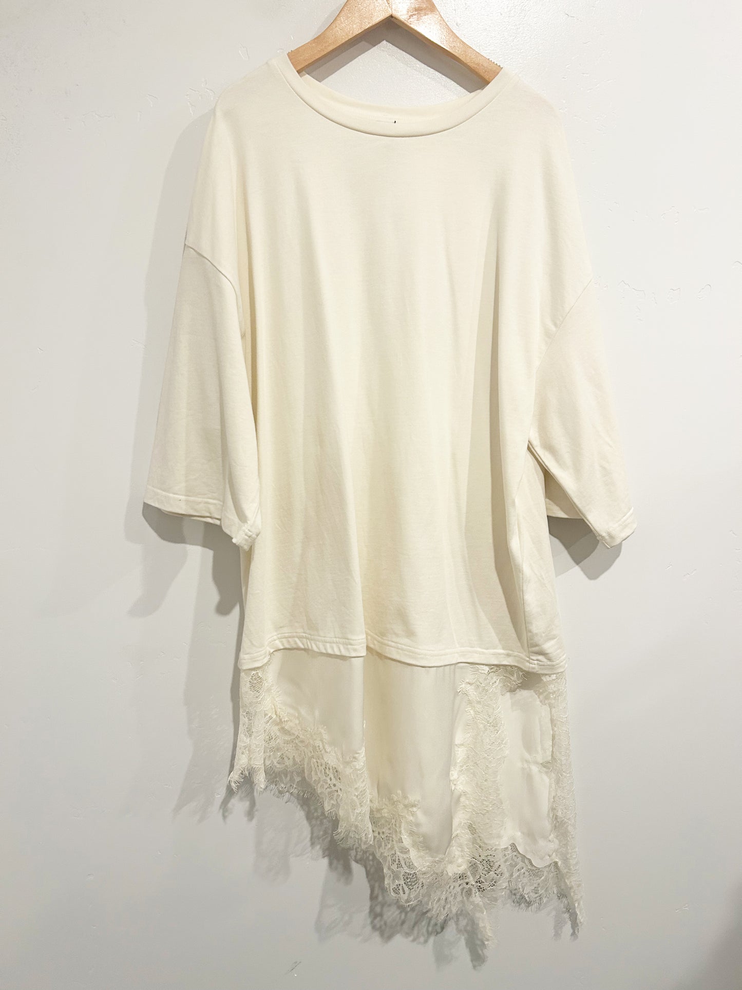 Zara Combination Lace T-Shirt in Ecru - Large