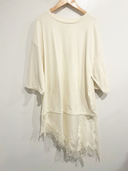 Zara Combination Lace T-Shirt in Ecru - Large