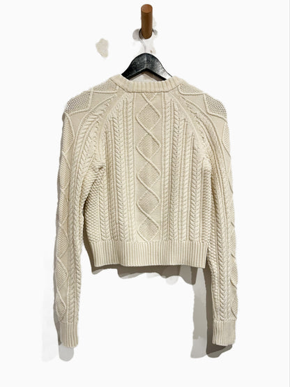 Faherty Sunwashed Cable Crew Sweater in Turtle Dove - XS