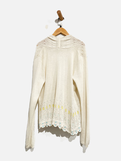 Anthropologie Moth Cream Embroidered Cardigan - Medium