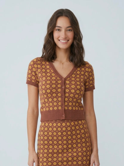 Cotton On Brown and Yellow SS Cardigan - Medium