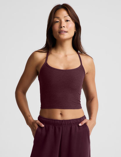 Beyond Yoga Spacedye Slim Racerback Cropped Tank in Cabernet Heather - Large