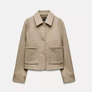 Zara Tan Cropped Jacket - Small