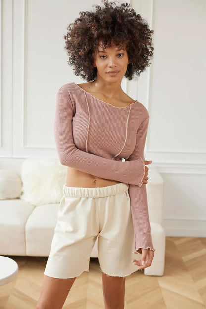 UO Out From Under Bella Thermal Seamed Long Sleeve Top - Medium
