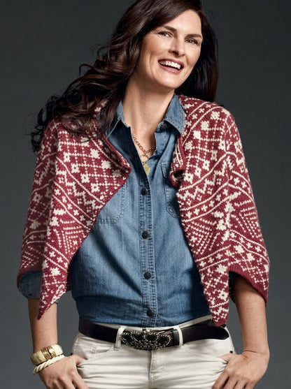 Cabi Fair Isle Shrug Cardigan in Maroon - Small
