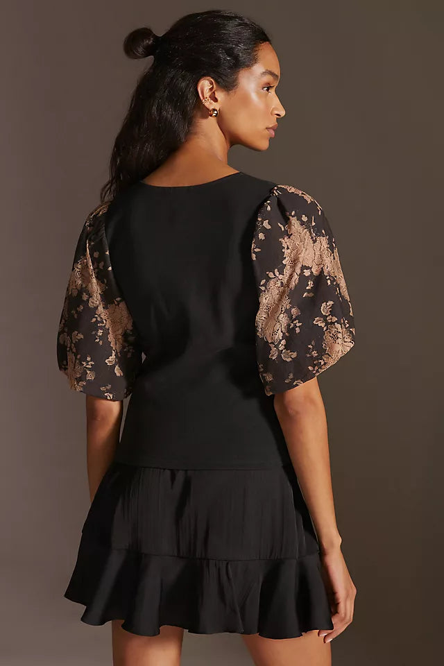 Dolan Black Puff Lace Sleeve Top - XS