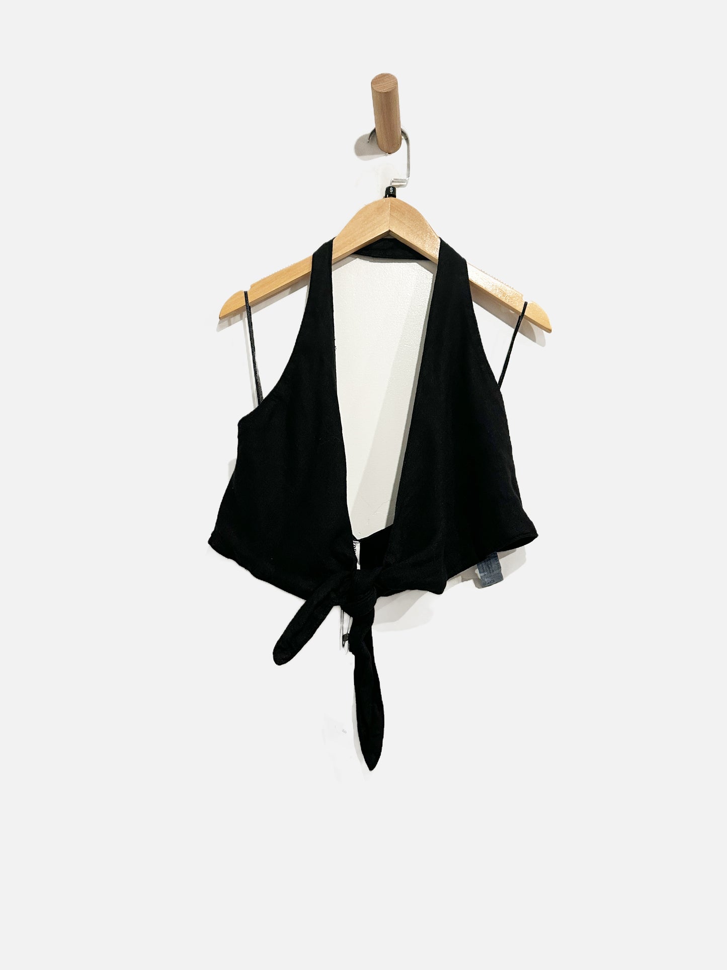 Zara Black Linen Halter Crop Top - Small