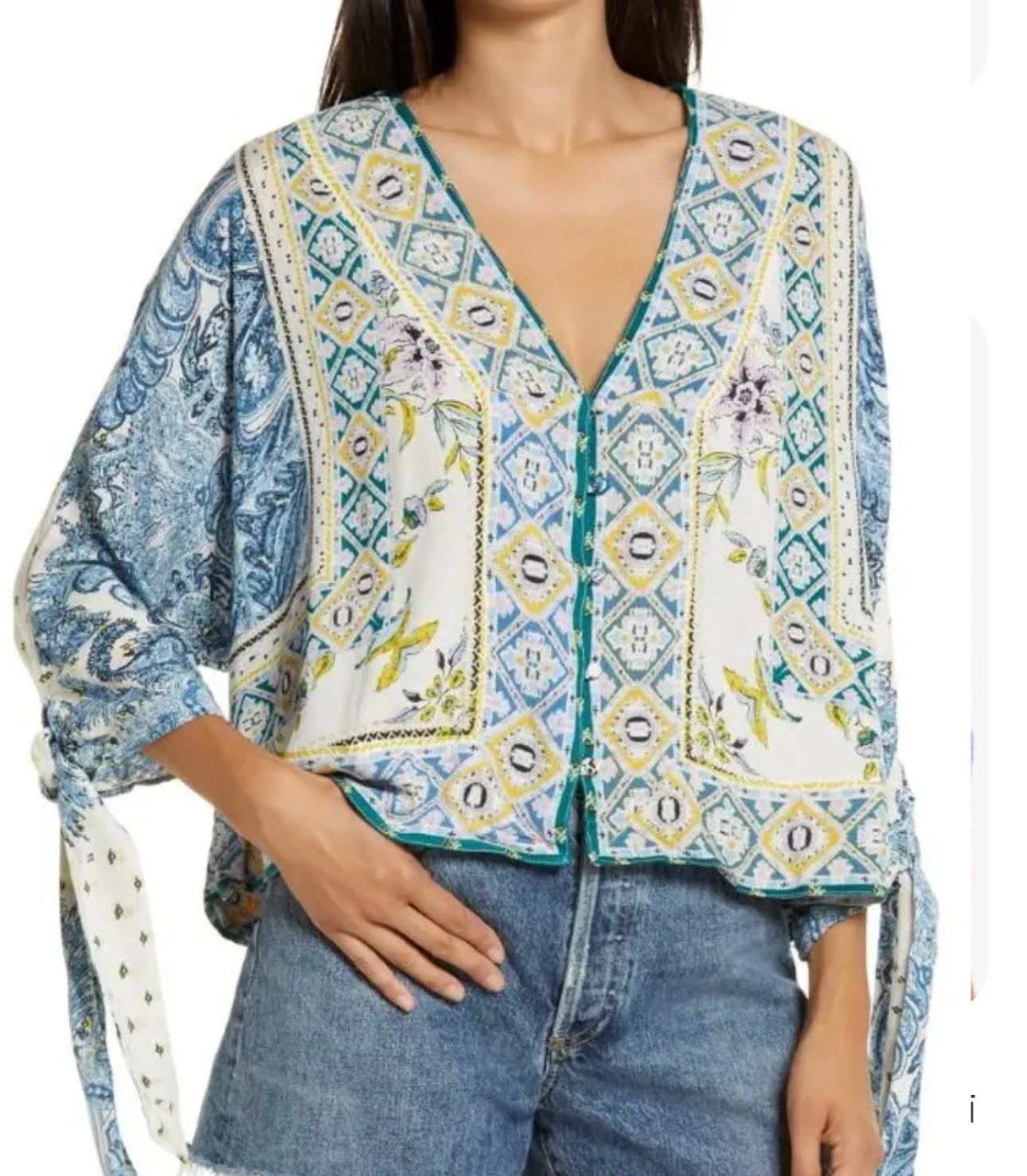 Free People Blue Floral Button Down Blouse - Medium