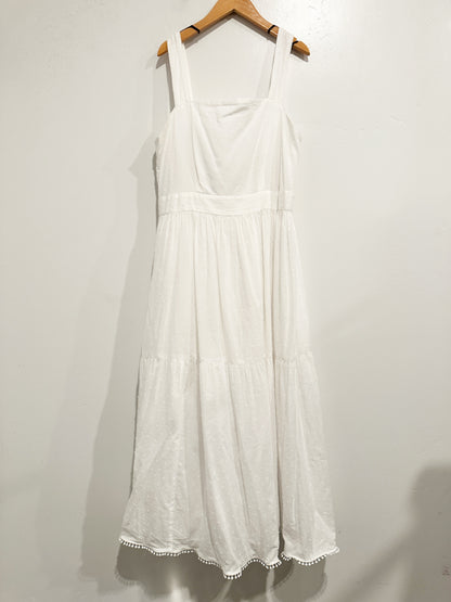 Ann Taylor White Swiss Dot Midi Dress - 10