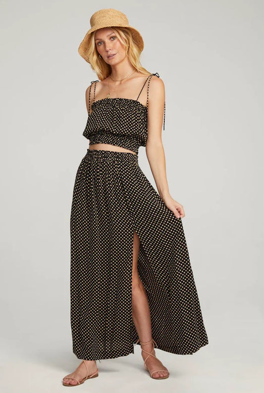 Saltwater Luxe Black and Cream Polka Skirt Set Dot M/L