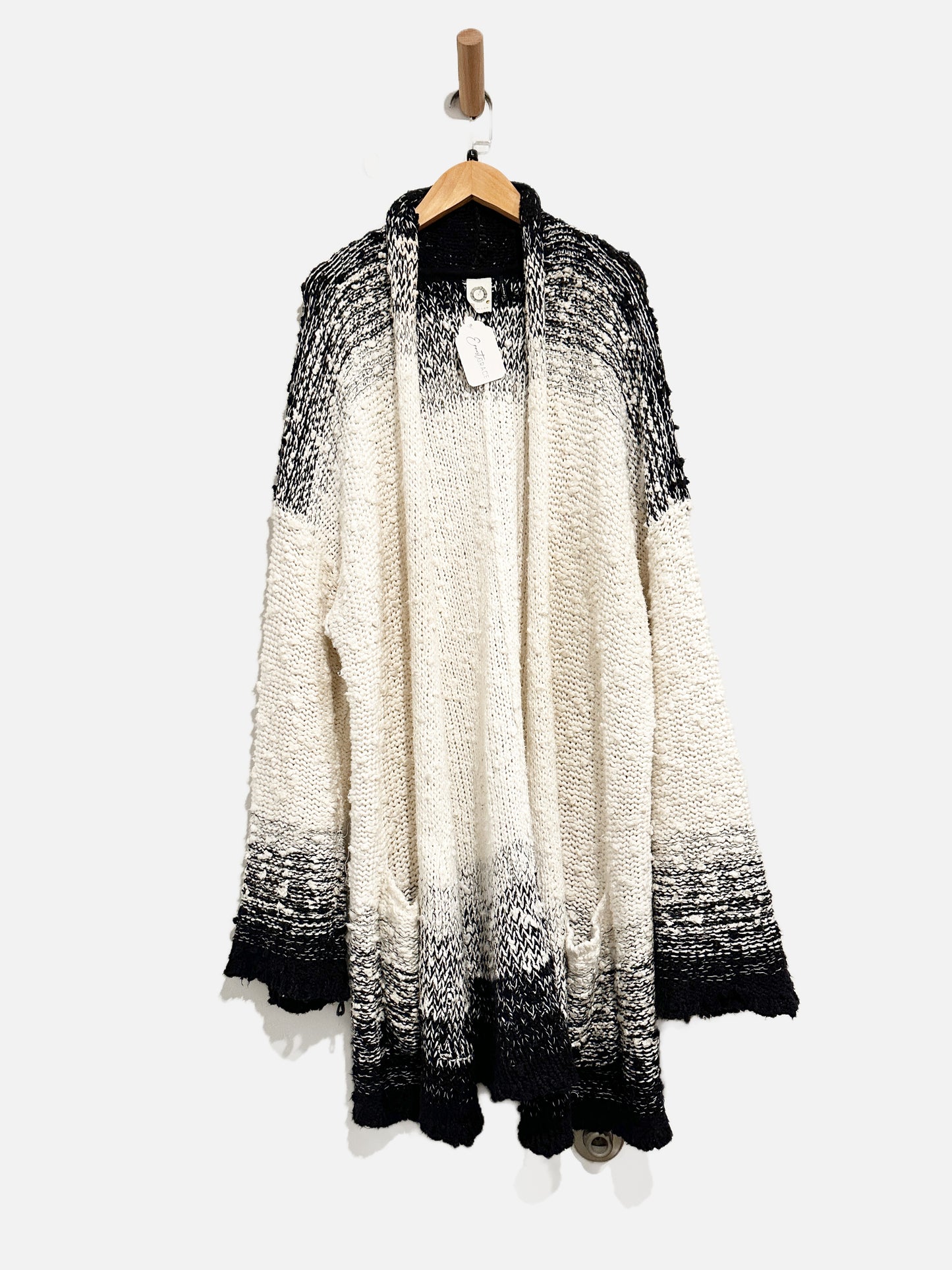 Anthropologie Akemi + Kin White/Black Cable Knit Duster - Large