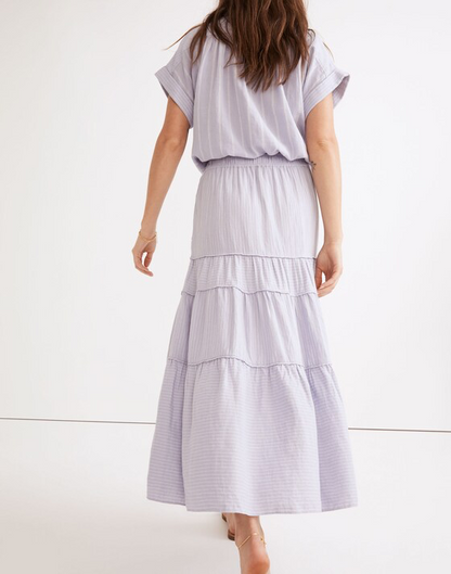 Madewell Purple and White Stripe Midi Skirt- Medium