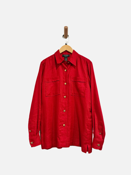 Ralph Lauren Red Linen Button Down -Small