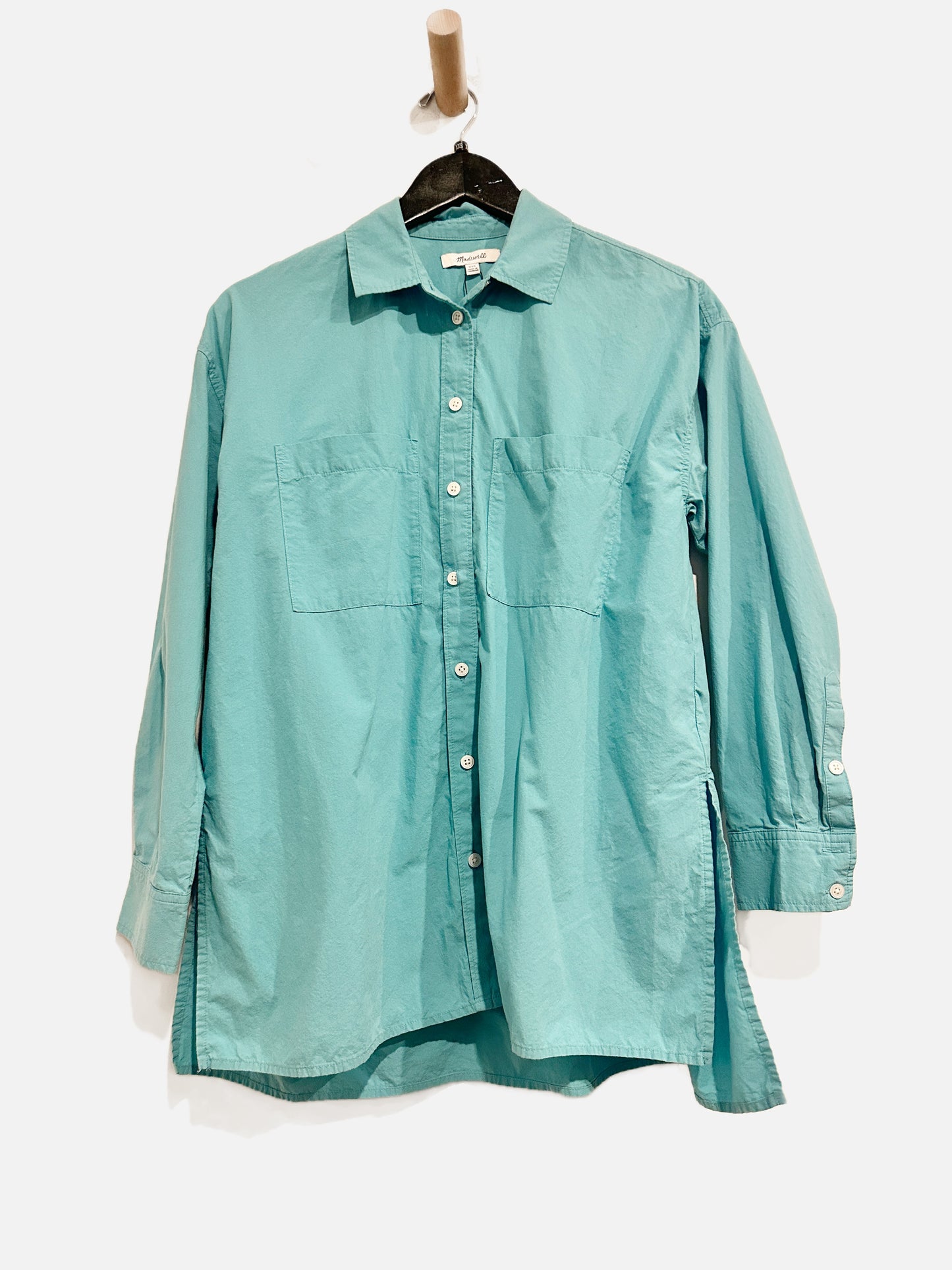 Madewell The Oversized Straight Hem Signature Poplin Shirt in Shaded Aqua - XXS