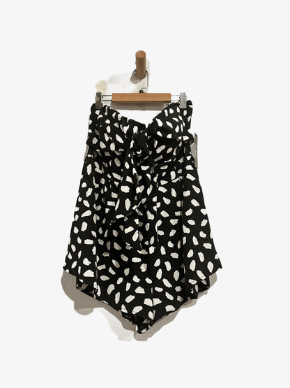 Lulus Inez Black and White Print Tie-Front Romper - XL
