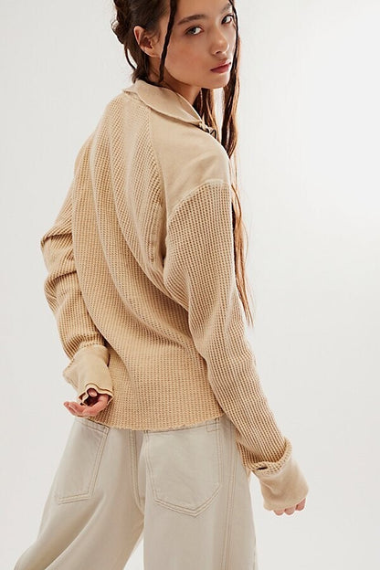 Free People Ashton Zip Thermal in Sand - XS