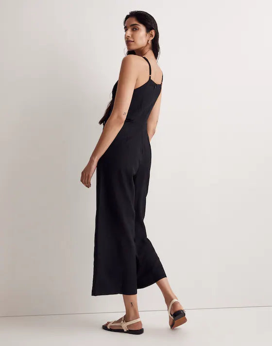 Madewell Tie-Waist Crop Wide-Leg Jumpsuit in True Black - 2