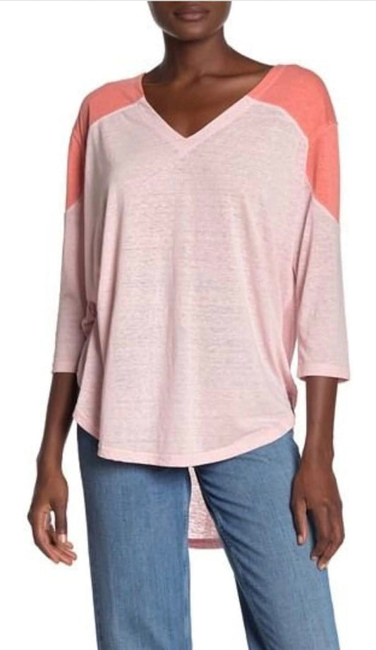 We The Free Pink & Orange Oversized Sheer Baseball Tee - Medium