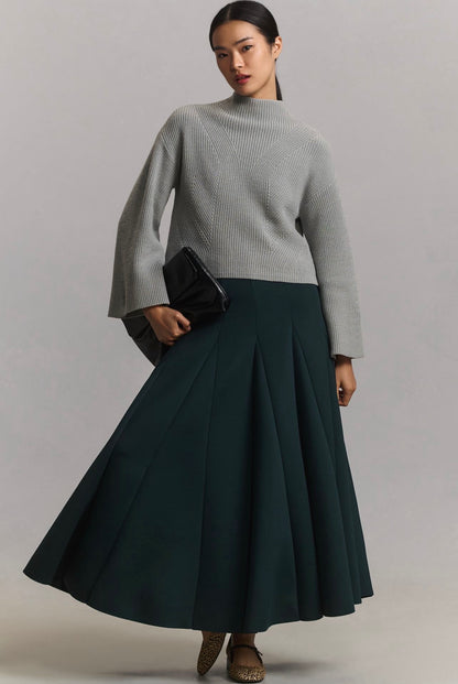 Anthropologie Maeve Katey Mock-Neck Bell-Sleeve Sweater in Grey