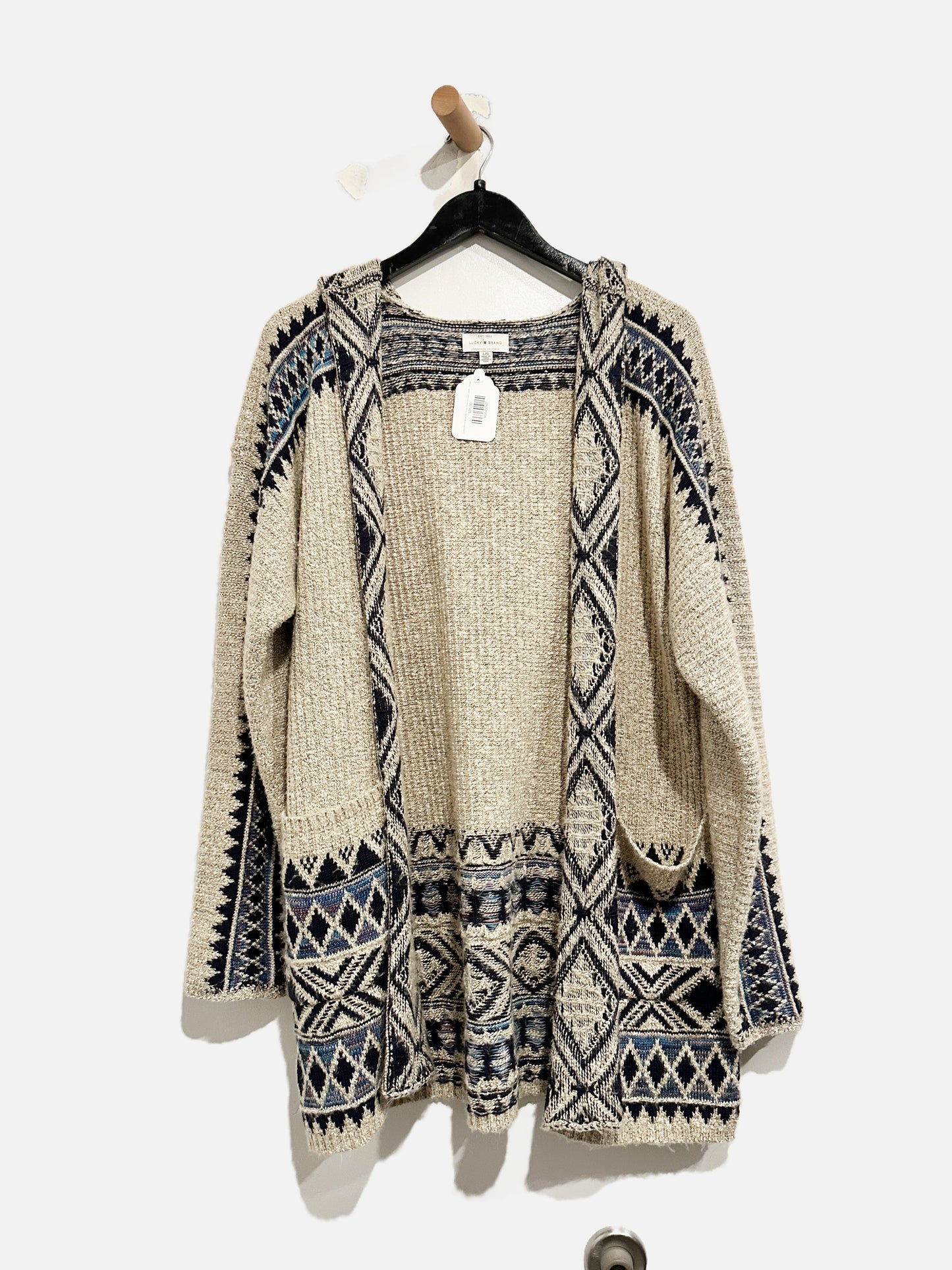 Lucky Brand Blue/Tan Aztec Print Hooded Cardi - Large