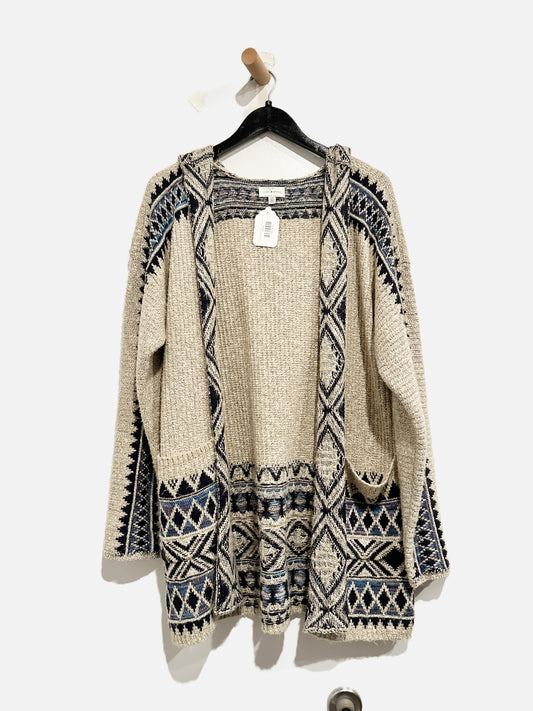Lucky Brand Blue/Tan Aztec Print Hooded Cardi - Large