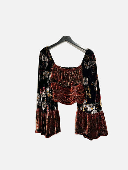 Free People Catching Feelings Black Velvet Blouse - Medium