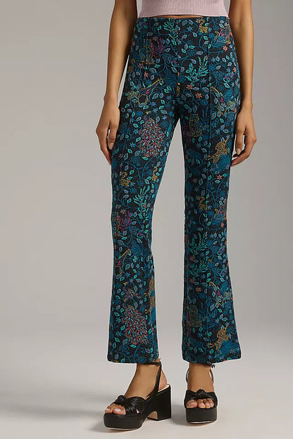 Anthropologie Maeve The Margot Kick-Flare Cropped Pants in Blue Print - XL