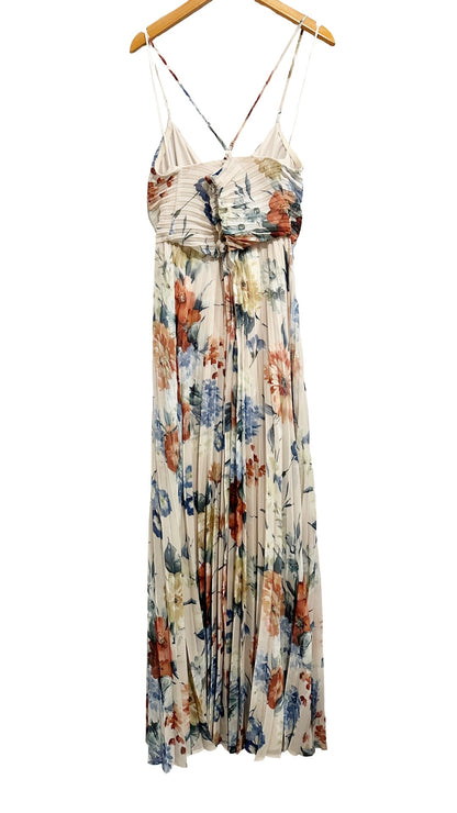 Express Cream Floral Pleated Midi Dress - Small
