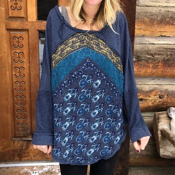Free People Blue Scarf Sweatshirt - Medium