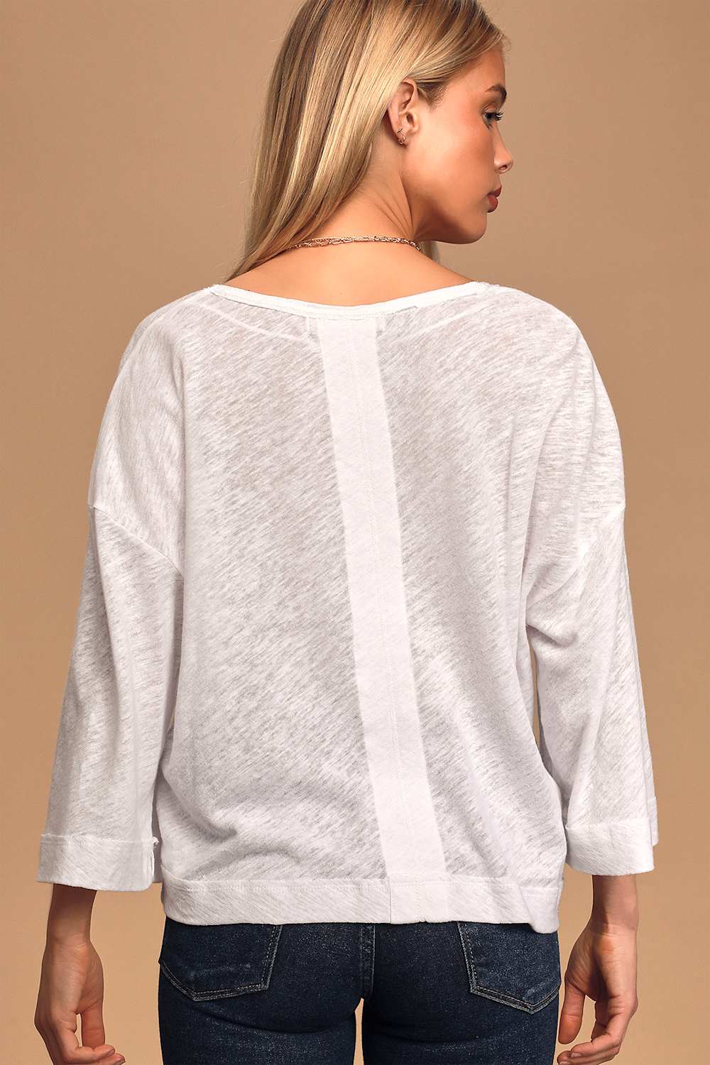 Free People Fresh Start 3/4 Sleeve Top in White - XL