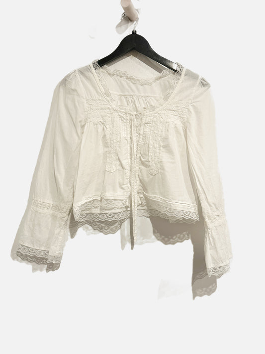 White Lace Inset LS Blouse - Small