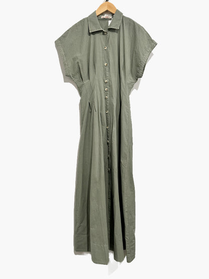 Marine Layer NWT Arden Midi Shirt Dress in Olive/Navy Stripe - Medium