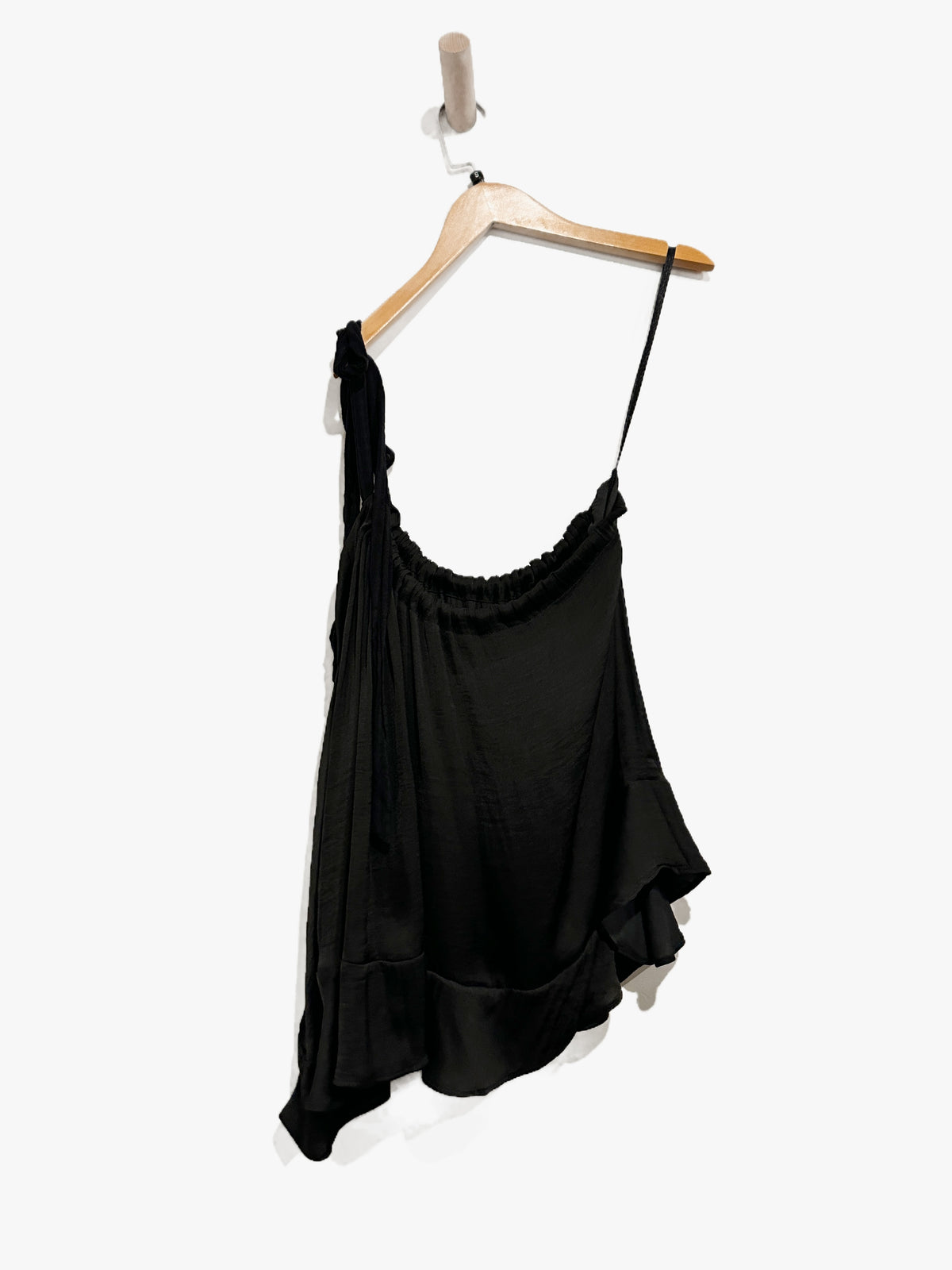 Free People Black Satin One Shoulder Top - Small
